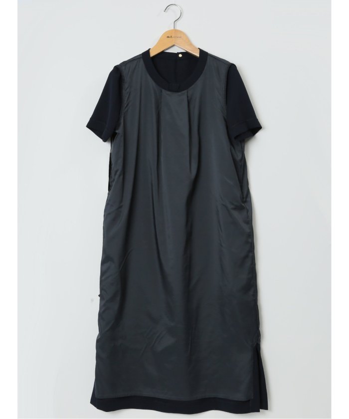 エムエフエディトリアル m.f.editorial ストレッチウォッシャブル 半袖サックワンピース 紺(セットアップ可能) (紺) 紺