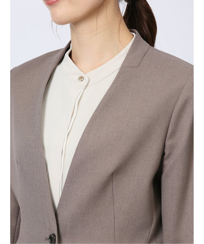 シャークスキン カラーレスジャケット+セミワイドパンツ ベージュ