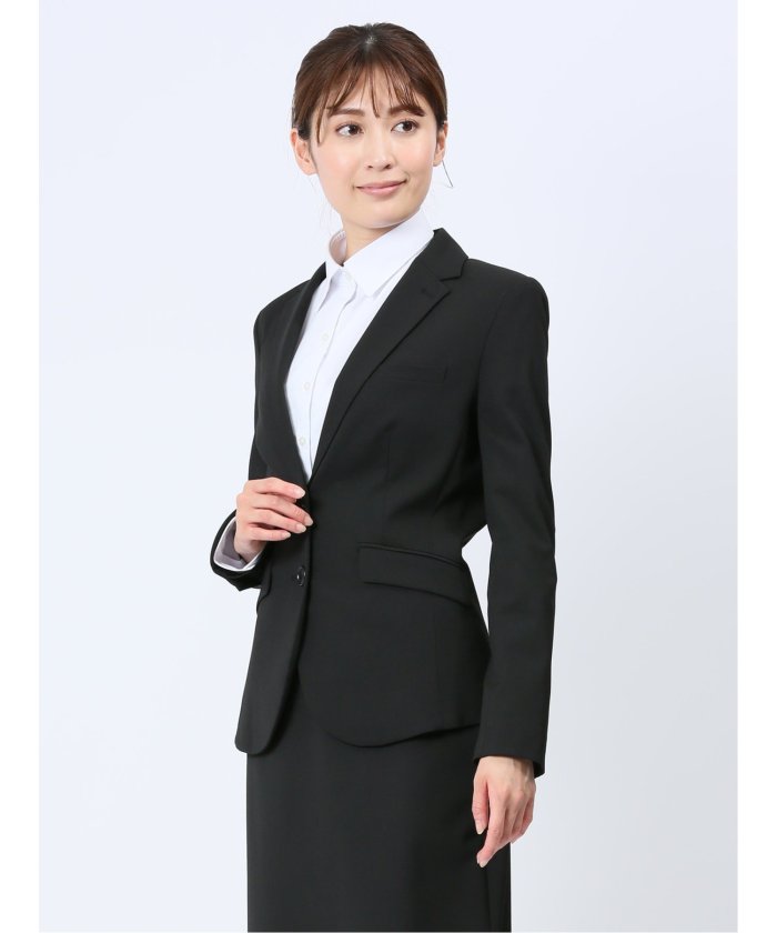 リクルート黒無地 ストレッチ 2ボタンジャケット(セットアップ可能) (黒) レディース セットアップ スーツ ジャケット ビジネス カジュアル 仕事 通勤 入学 卒業 ハレの日 黒