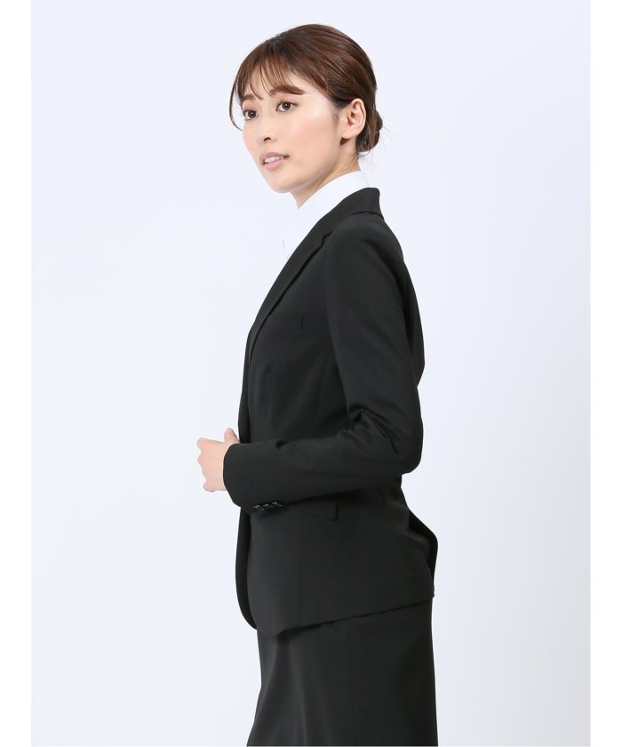 リクルート黒無地 ストレッチ 2ボタンジャケット(セットアップ可能) (黒) レディース セットアップ スーツ ジャケット ビジネス カジュアル 仕事 通勤 入学 卒業 ハレの日 黒