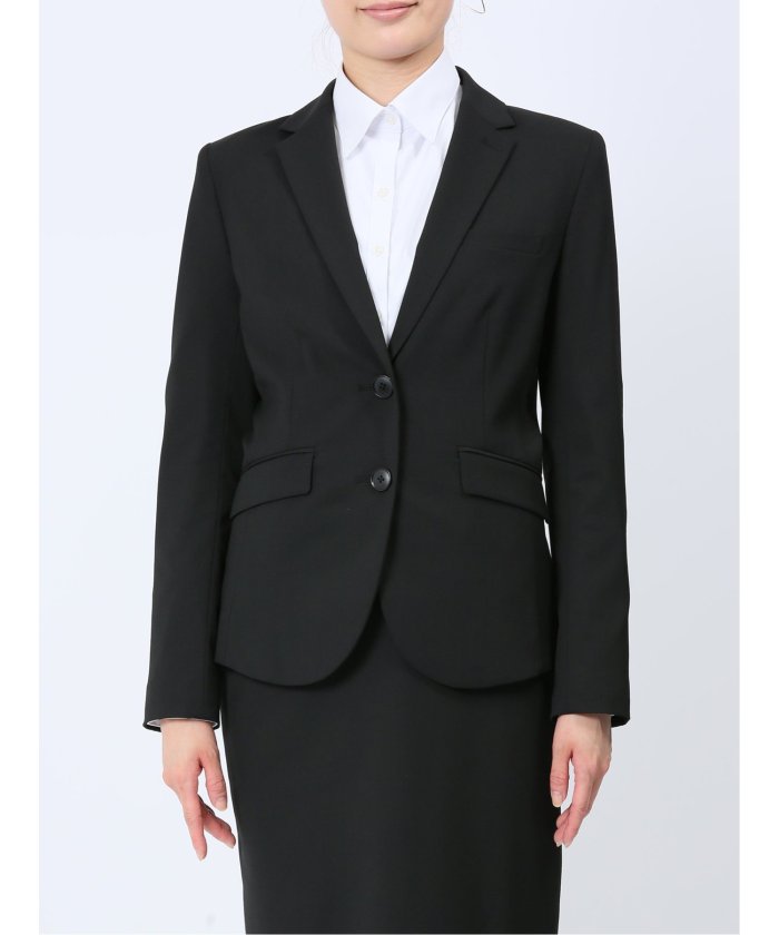 リクルート黒無地 ストレッチ 2ボタンジャケット(セットアップ可能) (黒) レディース セットアップ スーツ ジャケット ビジネス カジュアル 仕事 通勤 入学 卒業 ハレの日 黒