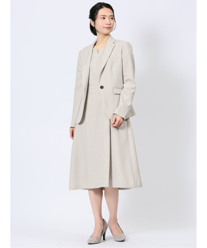 ストレッチウォッシャブル シャーク タックワンピース ベージュ(セットアップ可能) (ベージュ) ベージュ