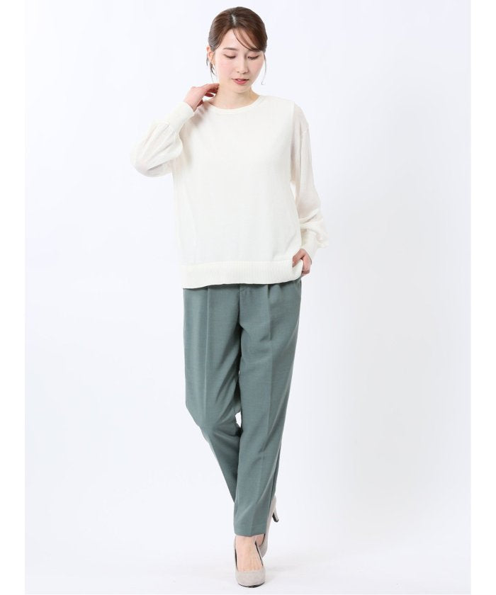 シアーニット&タンクトップ アンサンブル (サックス) 長袖 レディース シャツ カットソー トップス ブラウス カジュアル インナー ビジネス ギフト プレゼント サックス