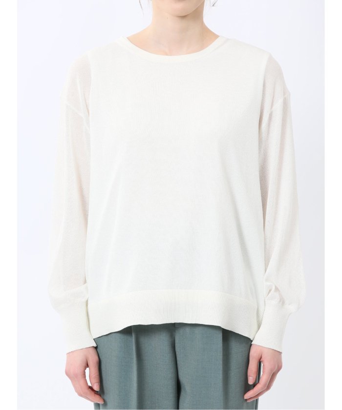 シアーニット&タンクトップ アンサンブル (サックス) 長袖 レディース シャツ カットソー トップス ブラウス カジュアル インナー ビジネス ギフト プレゼント サックス