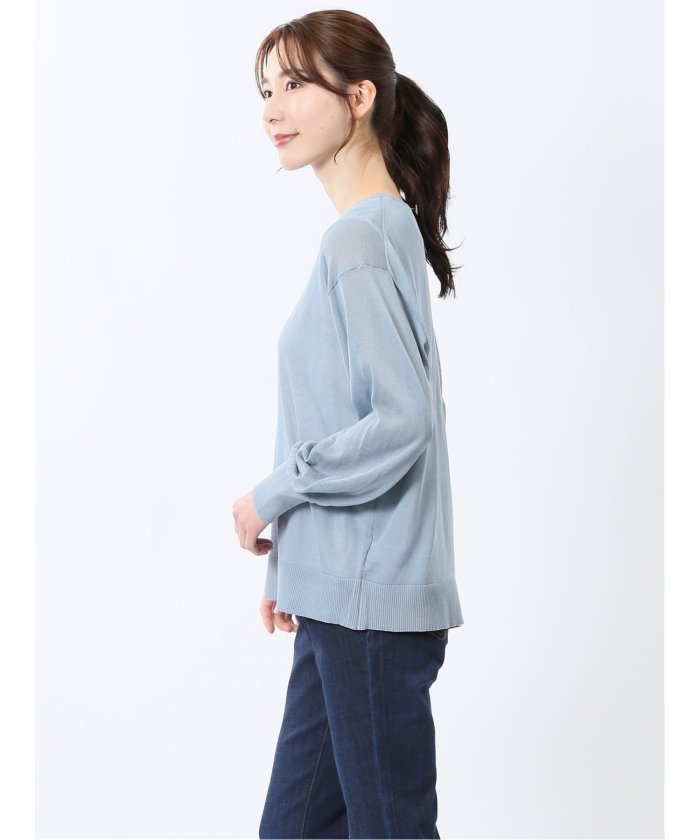 シアーニット&タンクトップ アンサンブル (サックス) 長袖 レディース シャツ カットソー トップス ブラウス カジュアル インナー ビジネス ギフト プレゼント サックス