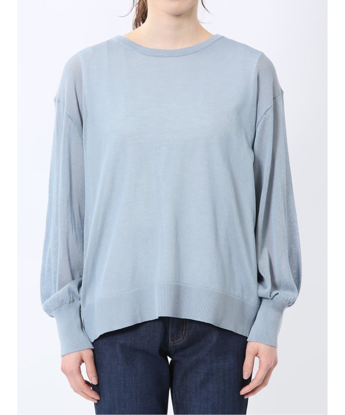 シアーニット&タンクトップ アンサンブル (サックス) 長袖 レディース シャツ カットソー トップス ブラウス カジュアル インナー ビジネス ギフト プレゼント サックス