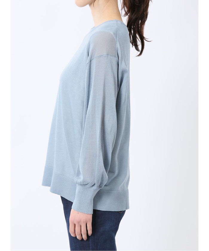 シアーニット&タンクトップ アンサンブル (サックス) 長袖 レディース シャツ カットソー トップス ブラウス カジュアル インナー ビジネス ギフト プレゼント サックス