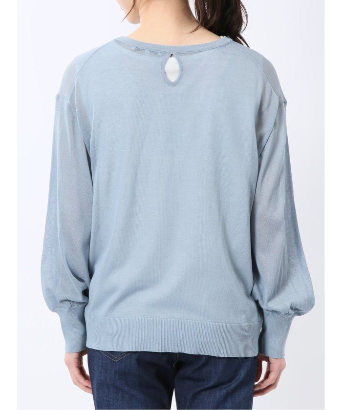 シアーニット&タンクトップ アンサンブル (サックス) 長袖 レディース シャツ カットソー トップス ブラウス カジュアル インナー ビジネス ギフト プレゼント サックス