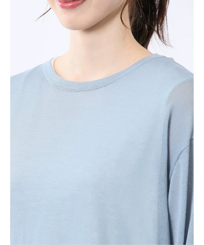 シアーニット&タンクトップ アンサンブル (サックス) 長袖 レディース シャツ カットソー トップス ブラウス カジュアル インナー ビジネス ギフト プレゼント サックス