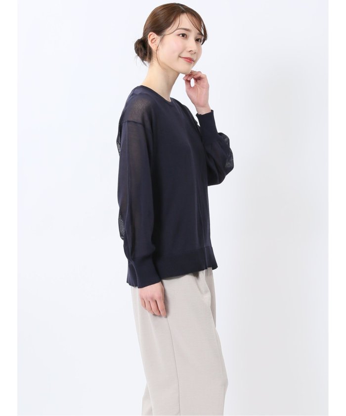 シアーニット&タンクトップ アンサンブル (サックス) 長袖 レディース シャツ カットソー トップス ブラウス カジュアル インナー ビジネス ギフト プレゼント サックス