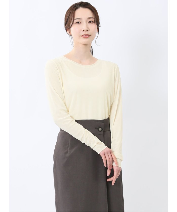 イノウェーブ/INNOWAVE マイクロチュール 長袖Tシャツ (アイボリー) 長袖 レディース シャツ カットソー トップス ブラウス カジュアル インナー ビジネス ギフト プレゼント アイボリー