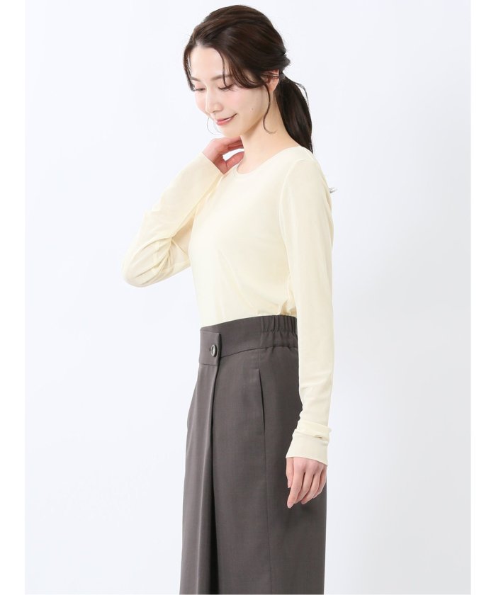 イノウェーブ/INNOWAVE マイクロチュール 長袖Tシャツ (アイボリー) 長袖 レディース シャツ カットソー トップス ブラウス カジュアル インナー ビジネス ギフト プレゼント アイボリー