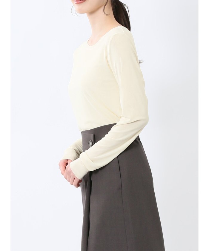 イノウェーブ/INNOWAVE マイクロチュール 長袖Tシャツ (アイボリー) 長袖 レディース シャツ カットソー トップス ブラウス カジュアル インナー ビジネス ギフト プレゼント アイボリー