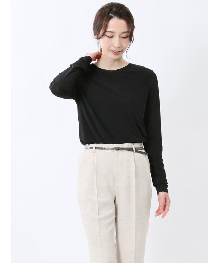 イノウェーブ/INNOWAVE マイクロチュール 長袖Tシャツ (アイボリー) 長袖 レディース シャツ カットソー トップス ブラウス カジュアル インナー ビジネス ギフト プレゼント アイボリー