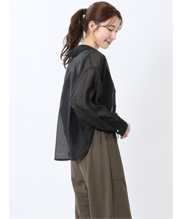 ショート シアー長袖シャツ (青) 半袖 レディース シャツ カットソー トップス ブラウス カジュアル インナー ビジネス ギフト プレゼント 青