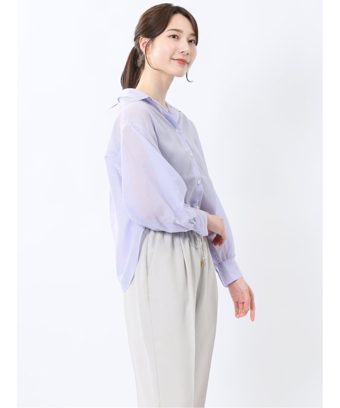 ショート シアー長袖シャツ (青) 半袖 レディース シャツ カットソー トップス ブラウス カジュアル インナー ビジネス ギフト プレゼント 青