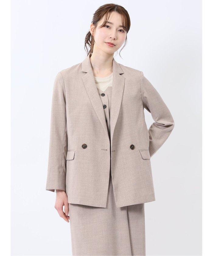 杢調 ダブルジャケット ベージュ(セットアップ可能) (ベージュ) レディース セットアップ スーツ ジャケット ビジネス カジュアル 仕事 通勤 入学 卒業 ハレの日 ベージュ
