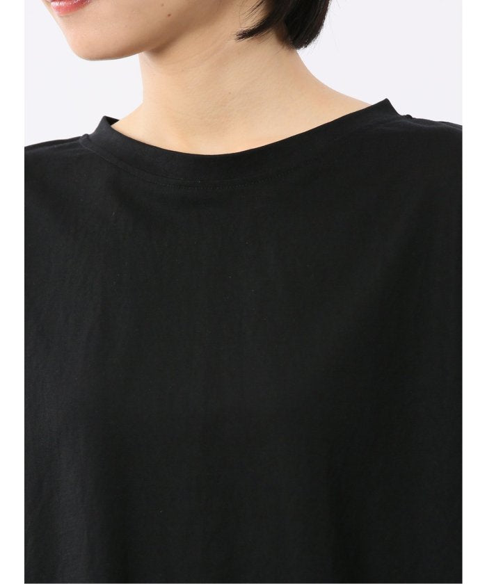 シアー切替 クルーネック 5分袖プルオーバー (黒) 半袖 レディース シャツ カットソー トップス ブラウス カジュアル インナー ビジネス ギフト プレゼント 黒