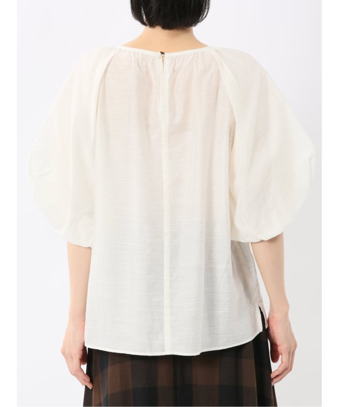 シアースラブ 半袖プルオーバーブラウス (アイボリー) 半袖 レディース シャツ カットソー トップス ブラウス カジュアル インナー ビジネス ギフト プレゼント アイボリー