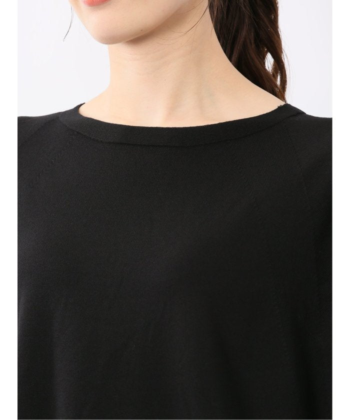 快適機能 無縫製ラグラン フレンチ袖 クルーニット (黒) 半袖 レディース シャツ カットソー トップス ブラウス カジュアル インナー ビジネス ギフト プレゼント 黒