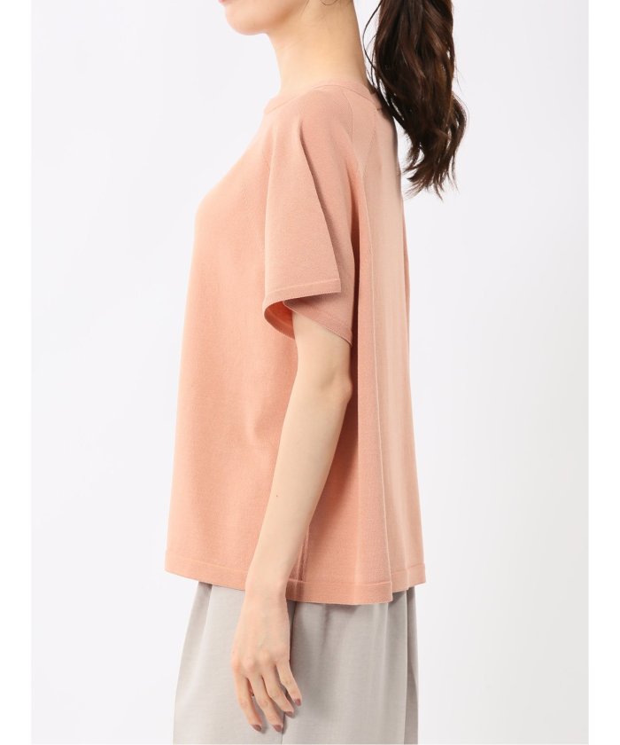 快適機能 無縫製ラグラン フレンチ袖 クルーニット (黒) 半袖 レディース シャツ カットソー トップス ブラウス カジュアル インナー ビジネス ギフト プレゼント 黒