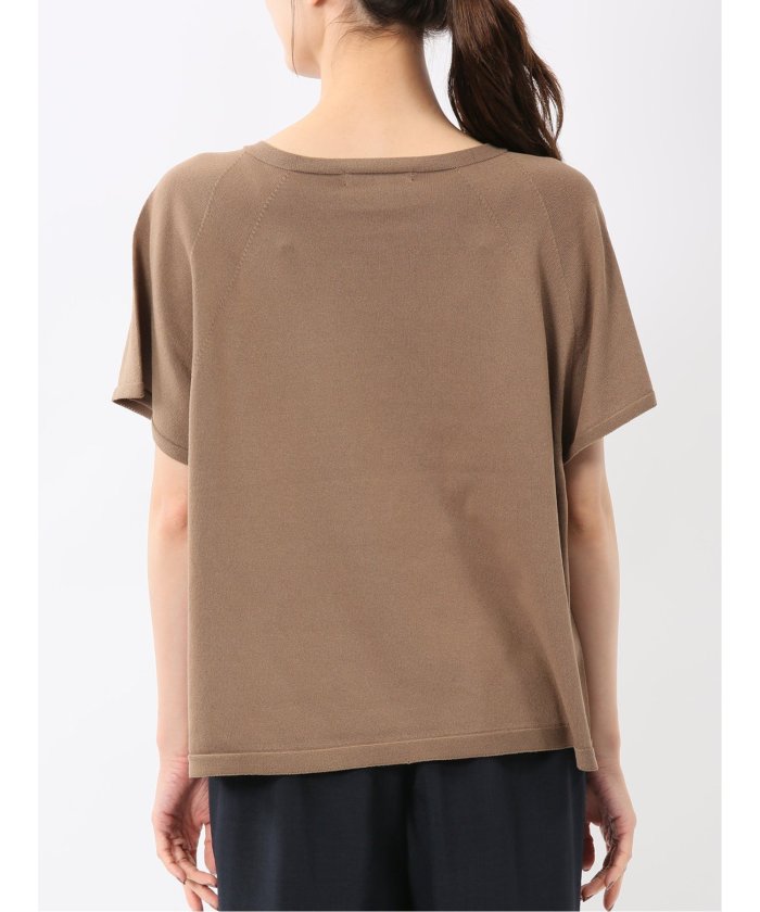 快適機能 無縫製ラグラン フレンチ袖 クルーニット (黒) 半袖 レディース シャツ カットソー トップス ブラウス カジュアル インナー ビジネス ギフト プレゼント 黒