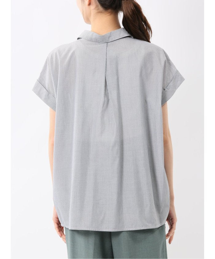 フロントタックかぶり スキッパーシャツ (黒) 半袖 レディース シャツ カットソー トップス ブラウス カジュアル インナー ビジネス ギフト プレゼント 黒