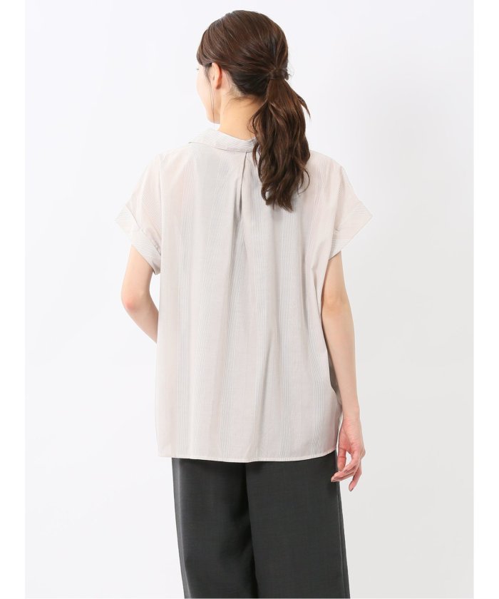 フロントタックかぶり スキッパーシャツ (黒) 半袖 レディース シャツ カットソー トップス ブラウス カジュアル インナー ビジネス ギフト プレゼント 黒