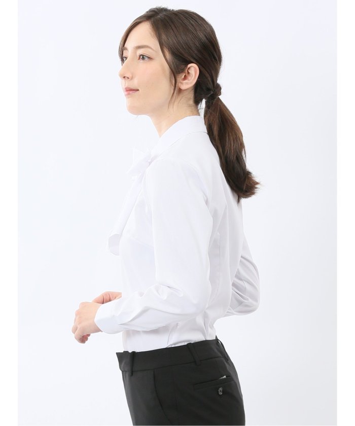 うれしい高機能 リボン脱着 長袖シャツ (サックス) サックス