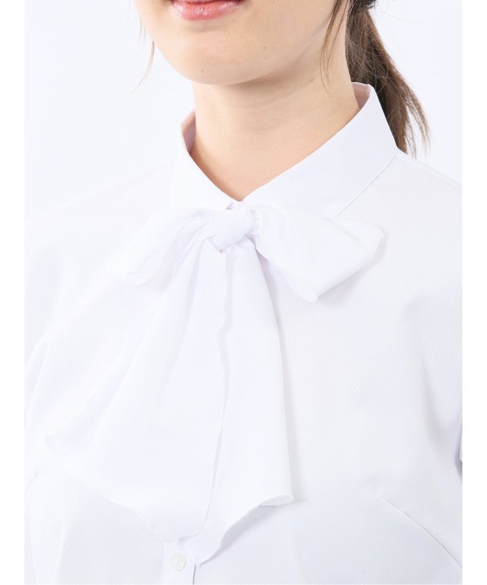 うれしい高機能 リボン脱着 長袖シャツ (サックス) サックス