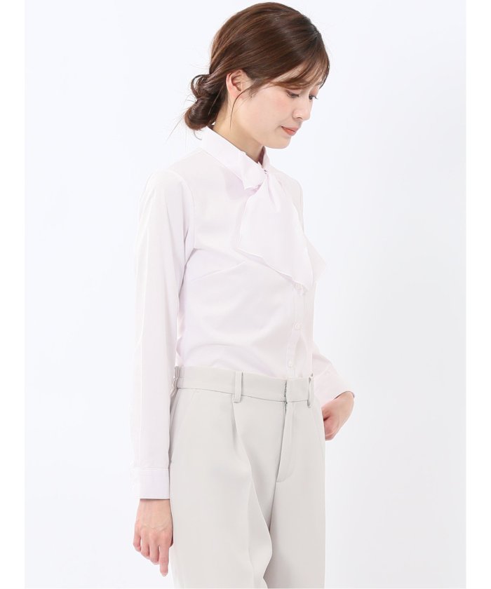 うれしい高機能 リボン脱着 長袖シャツ (サックス) サックス