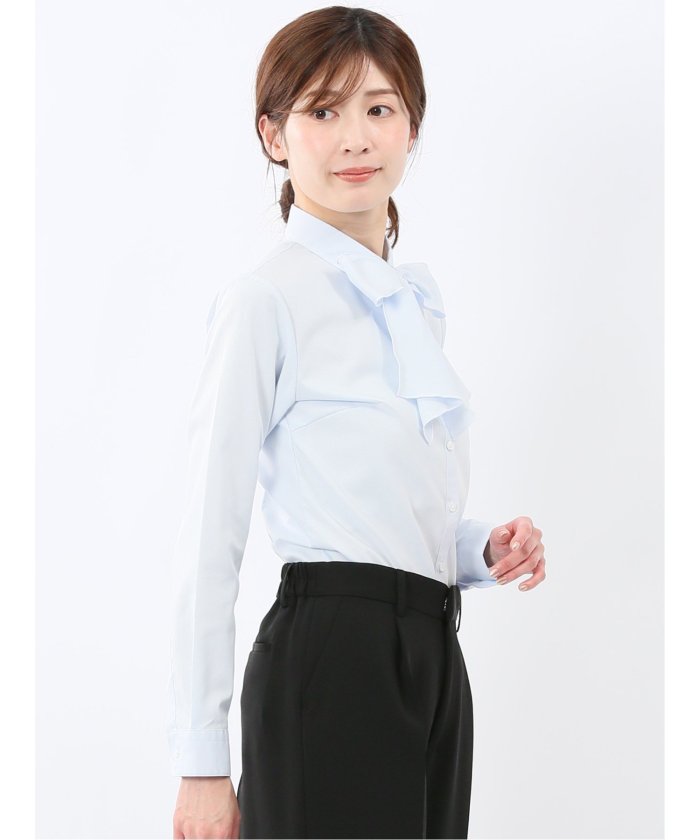 うれしい高機能 リボン脱着 長袖シャツ (サックス) サックス