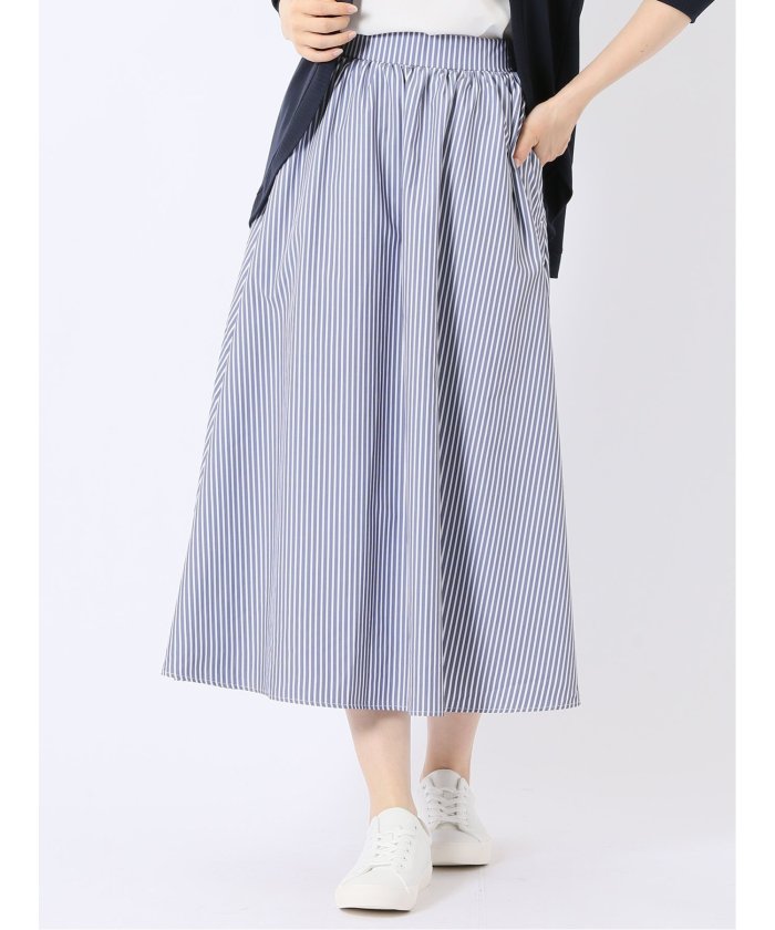 エムエフエディトリアル m.f.editorial チャームベリーチック/CHRM BERRY TIC ストライプ プリント ギャザー スカート (05黒) 05黒