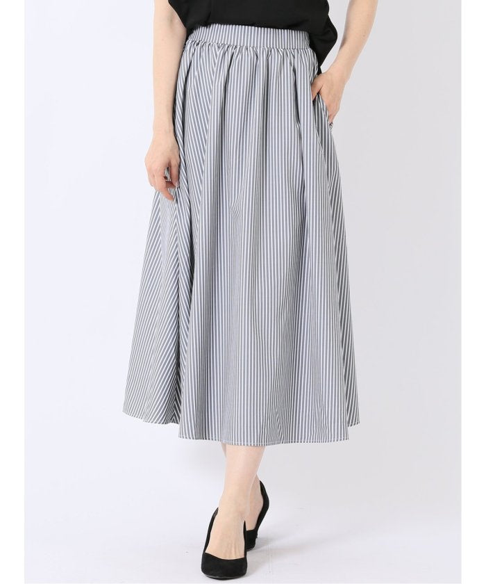 エムエフエディトリアル m.f.editorial チャームベリーチック/CHRM BERRY TIC ストライプ プリント ギャザー スカート (黒) 黒