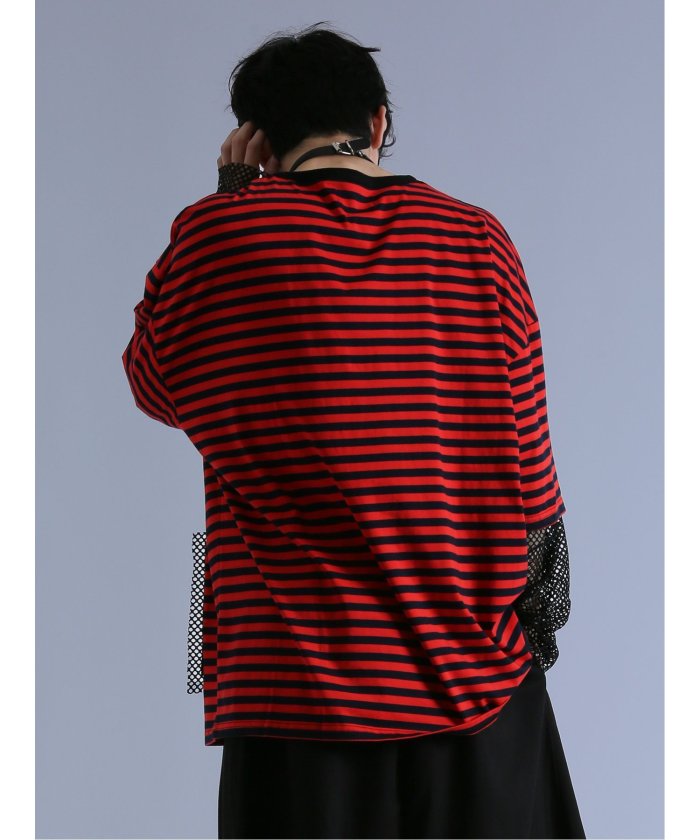 セマンティックデザイン semanticdesign SD×PSYCHONATION フェイクレイヤード メッシュ クルー長袖BIG 半袖 メンズ Tシャツ カットソー カジュアル インナー ビジネス ギフト プレ (赤) 赤