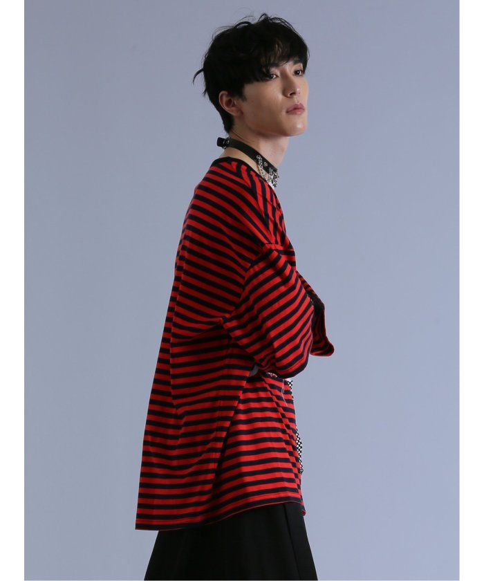 セマンティックデザイン semanticdesign SD×PSYCHONATION フェイクレイヤード メッシュ クルー長袖BIG 半袖 メンズ Tシャツ カットソー カジュアル インナー ビジネス ギフト プレ (赤) 赤