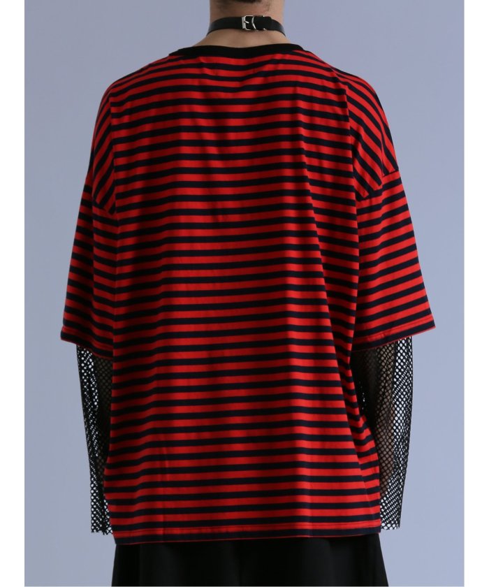 セマンティックデザイン semanticdesign SD×PSYCHONATION フェイクレイヤード メッシュ クルー長袖BIG 半袖 メンズ Tシャツ カットソー カジュアル インナー ビジネス ギフト プレ (赤) 赤