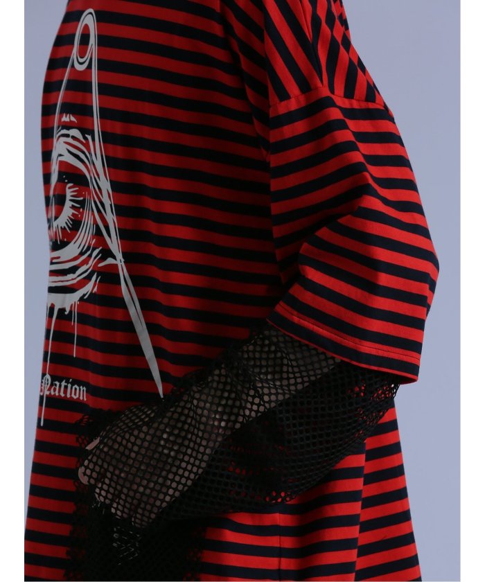 セマンティックデザイン semanticdesign SD×PSYCHONATION フェイクレイヤード メッシュ クルー長袖BIG 半袖 メンズ Tシャツ カットソー カジュアル インナー ビジネス ギフト プレ (赤) 赤