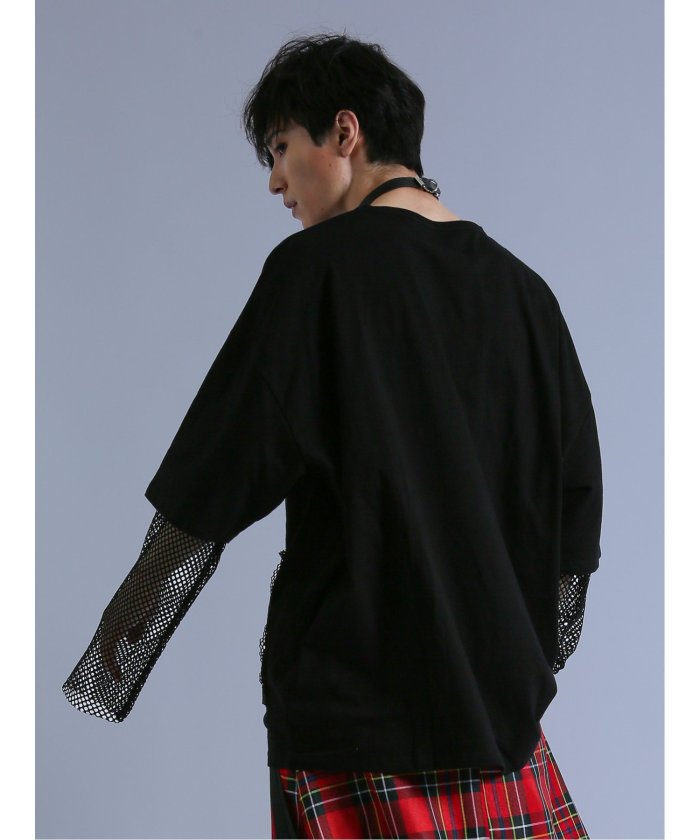 セマンティックデザイン semanticdesign SD×PSYCHONATION フェイクレイヤード メッシュ クルー長袖BIG 半袖 メンズ Tシャツ カットソー カジュアル インナー ビジネス ギフト プレ (赤) 赤