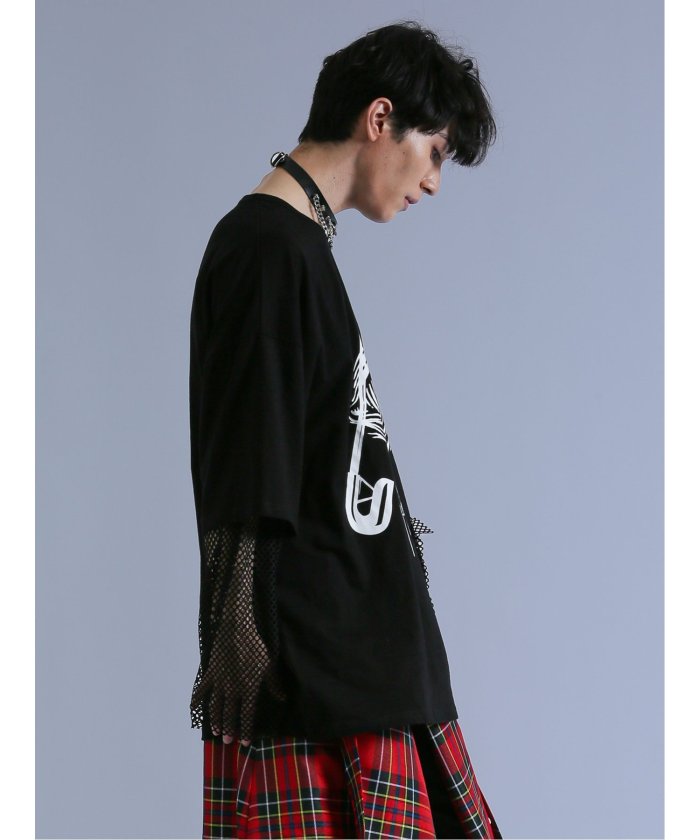 セマンティックデザイン semanticdesign SD×PSYCHONATION フェイクレイヤード メッシュ クルー長袖BIG 半袖 メンズ Tシャツ カットソー カジュアル インナー ビジネス ギフト プレ (赤) 赤