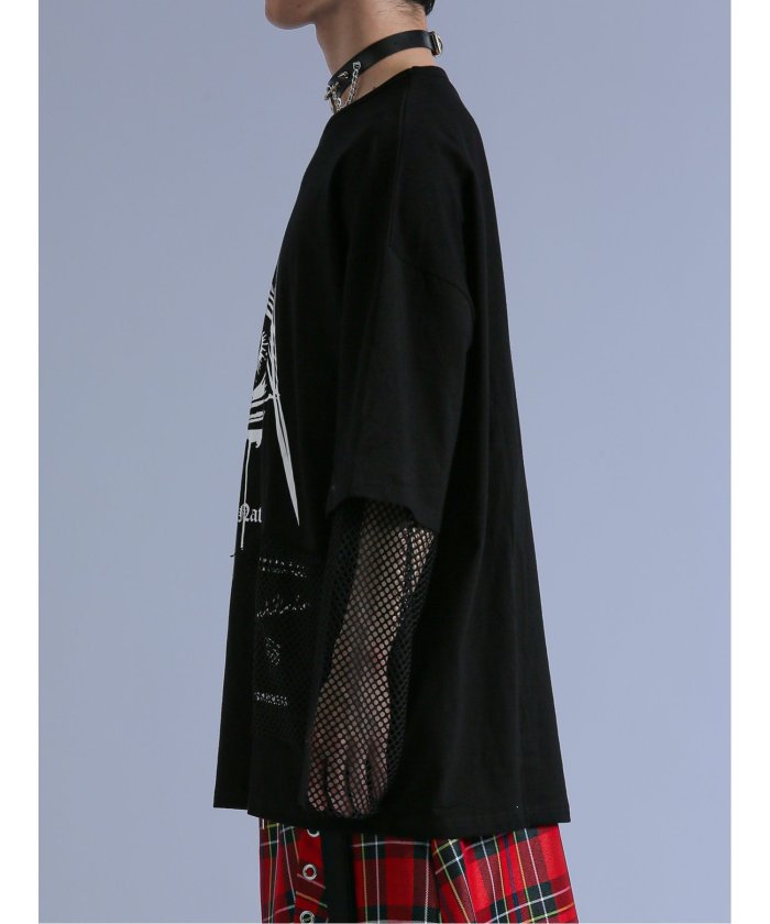 セマンティックデザイン semanticdesign SD×PSYCHONATION フェイクレイヤード メッシュ クルー長袖BIG 半袖 メンズ Tシャツ カットソー カジュアル インナー ビジネス ギフト プレ (赤) 赤