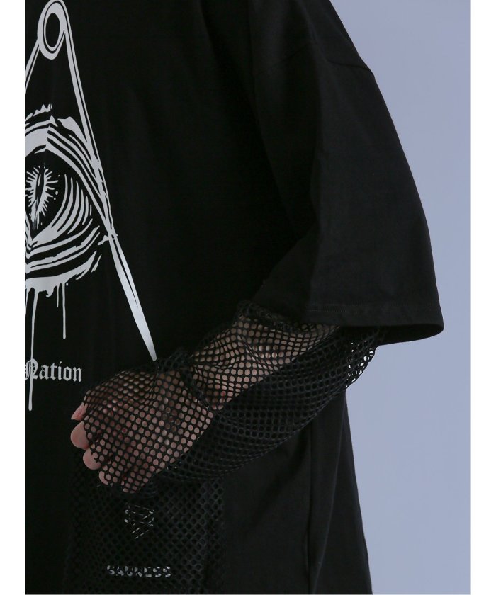 セマンティックデザイン semanticdesign SD×PSYCHONATION フェイクレイヤード メッシュ クルー長袖BIG 半袖 メンズ Tシャツ カットソー カジュアル インナー ビジネス ギフト プレ (赤) 赤