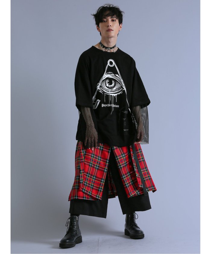 セマンティックデザイン semanticdesign SD×PSYCHONATION フェイクレイヤード メッシュ クルー長袖BIG 半袖 メンズ Tシャツ カットソー カジュアル インナー ビジネス ギフト プレ (赤) 赤