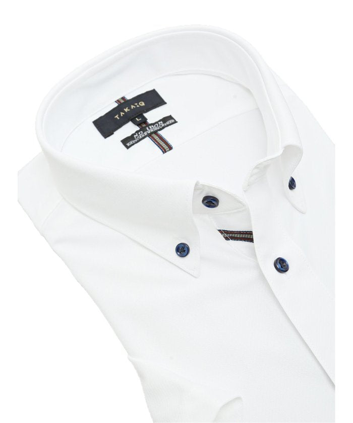 ノーアイロンストレッチ スタンダードフィット ボタンダウン ニットシャツ 半袖 シャツ メンズ ワイシャツ ビジネス ノーアイロン 形態安定 yシャツ 速乾 (白) 白