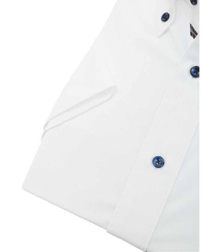 ノーアイロンストレッチ スタンダードフィット ボタンダウン ニットシャツ 半袖 シャツ メンズ ワイシャツ ビジネス ノーアイロン 形態安定 yシャツ 速乾 (白) 白