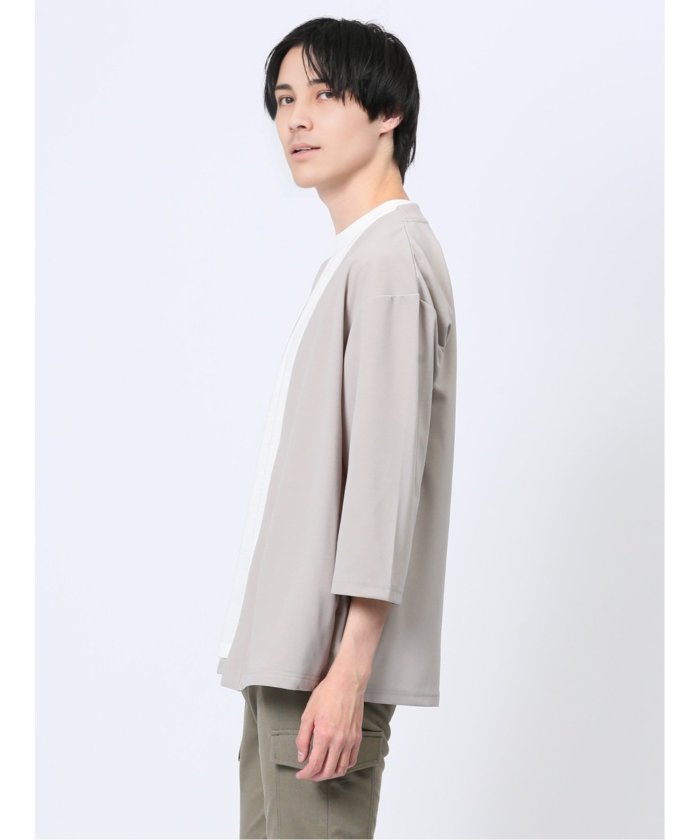 タカキュー TAKA-Q 5分袖 梨地カーディガン&半袖Tシャツ アンサンブル メンズ Tシャツ カットソー カジュアル インナー トップス ギフト プレゼント (ライトグレー) ライトグレー