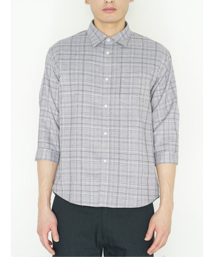 タカキュー TAKA-Q DRY ワッフルチェック レギュラーカラー7分袖シャツ メンズ シャツ カジュアル トップス インナー ギフト プレゼント ライトアウター アウター (ライトグレー) ライトグレー