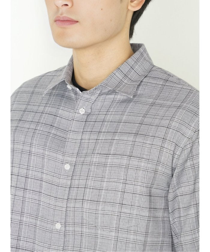 タカキュー TAKA-Q DRY ワッフルチェック レギュラーカラー7分袖シャツ メンズ シャツ カジュアル トップス インナー ギフト プレゼント ライトアウター アウター (ライトグレー) ライトグレー