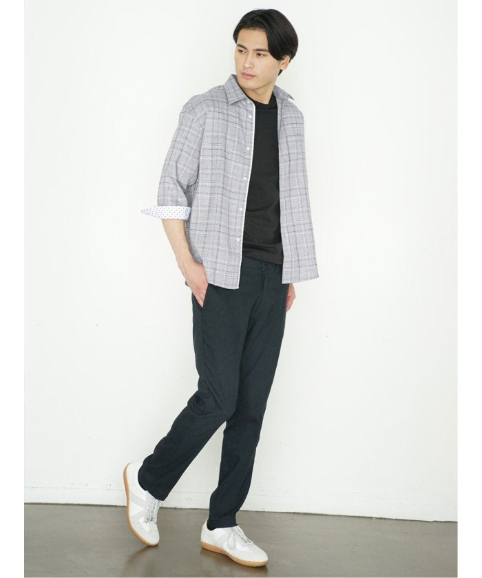 タカキュー TAKA-Q DRY ワッフルチェック レギュラーカラー7分袖シャツ メンズ シャツ カジュアル トップス インナー ギフト プレゼント ライトアウター アウター (ライトグレー) ライトグレー