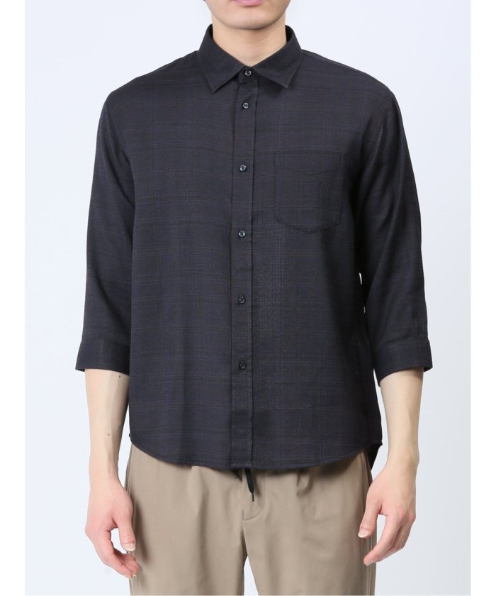 タカキュー TAKA-Q DRY ワッフルチェック レギュラーカラー7分袖シャツ メンズ シャツ カジュアル トップス インナー ギフト プレゼント ライトアウター アウター (ライトグレー) ライトグレー